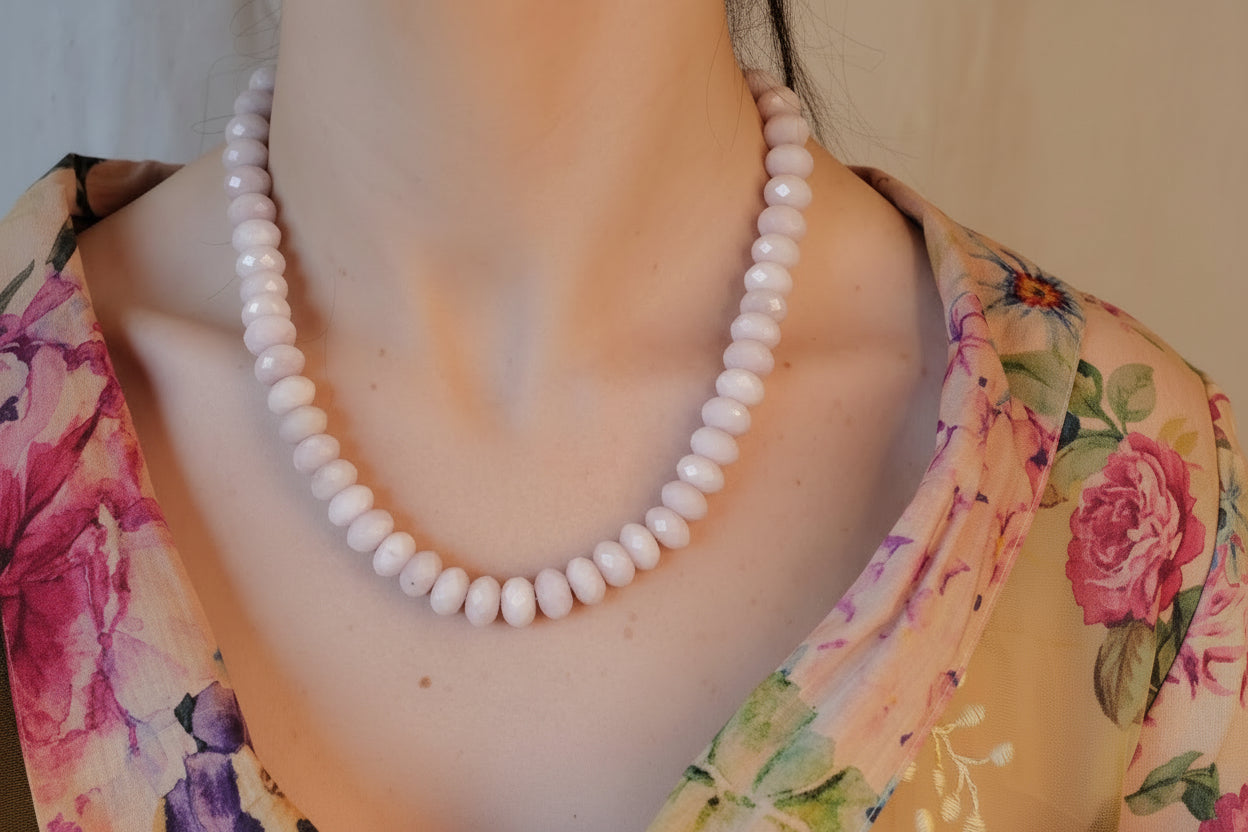Lilac Kunzite Faceted Rondelle Beads Necklace with S/Silver Extension Chain and Clasp