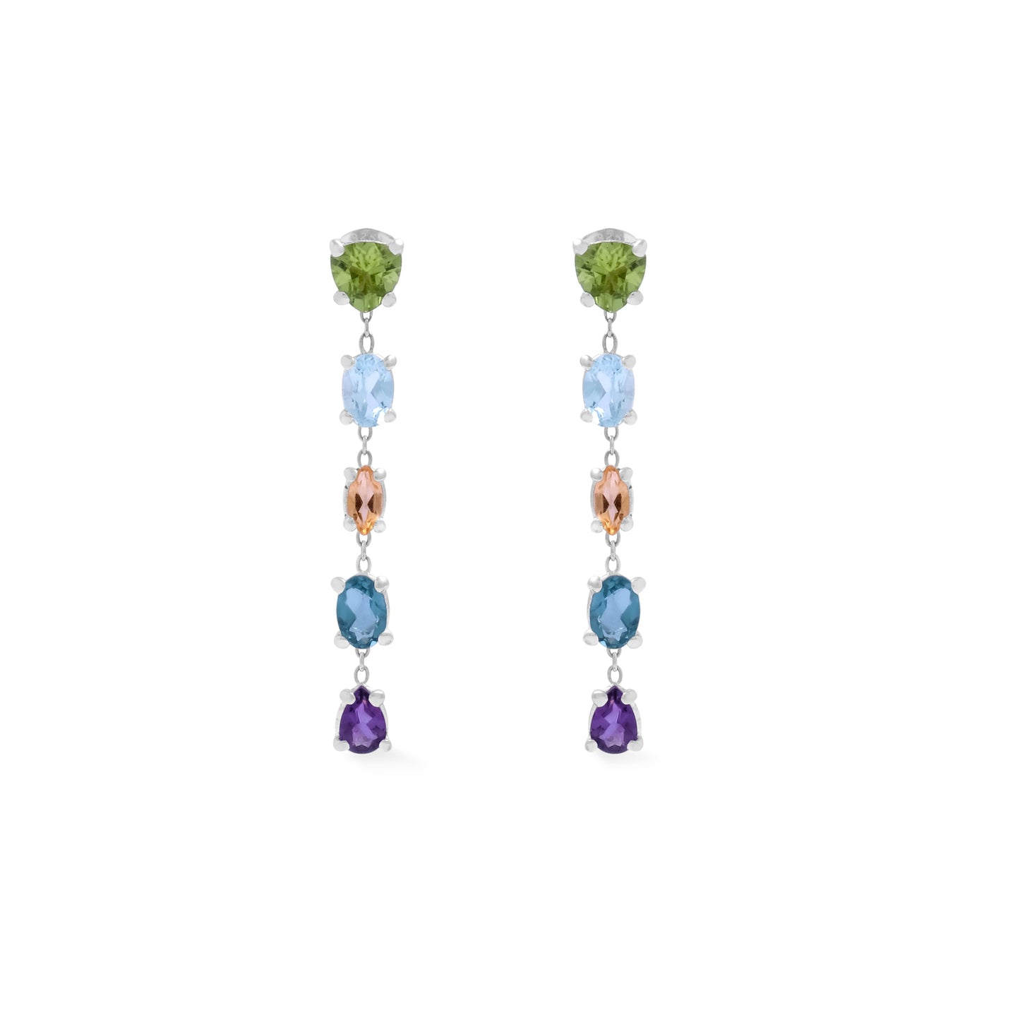 Multi-Gemstone Drop Sterling Silver Earrings