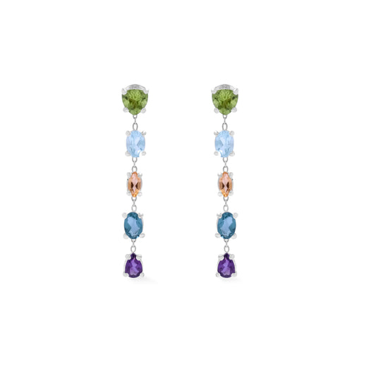 Multi-Gemstone Drop Sterling Silver Earrings