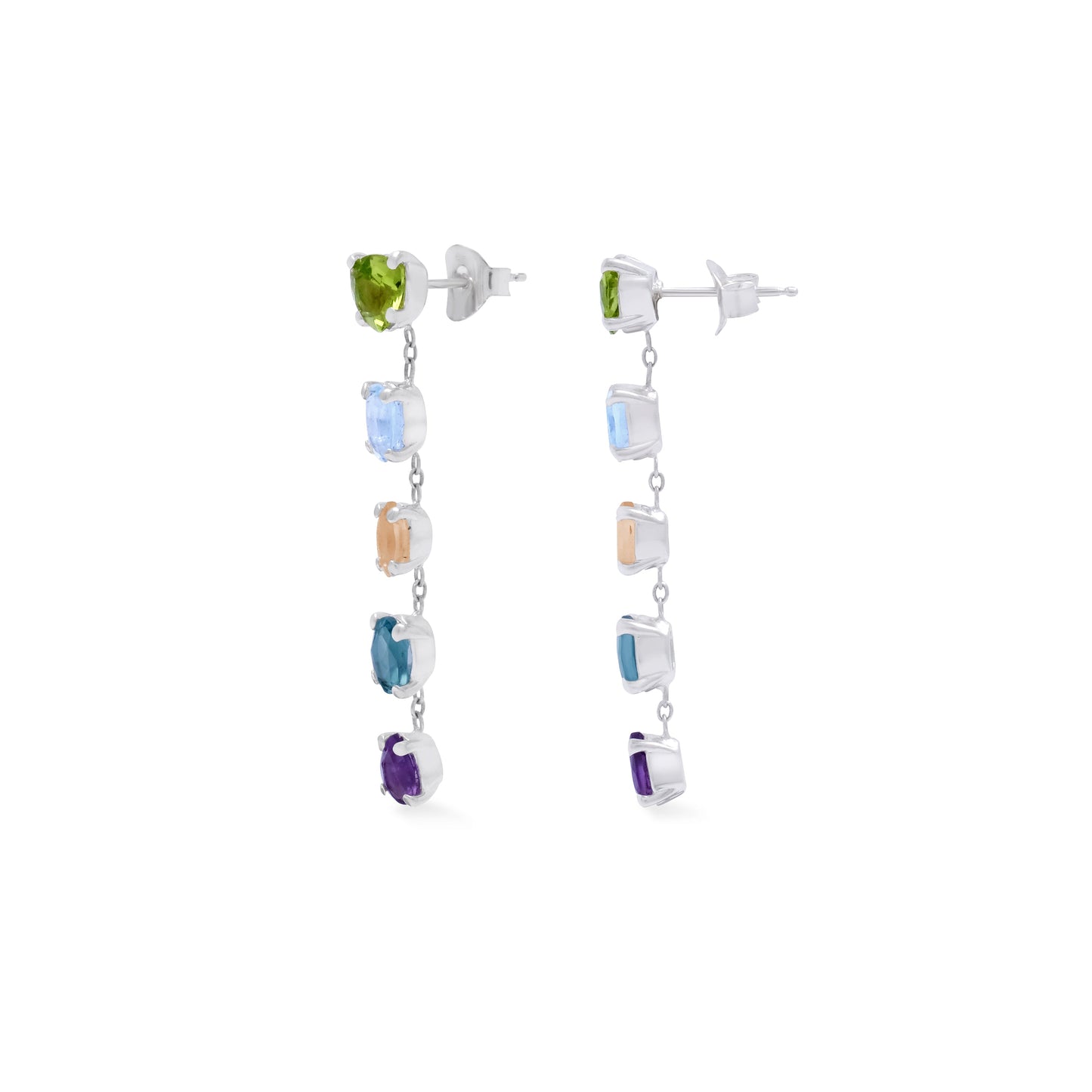 Multi-Gemstone Drop Sterling Silver Earrings
