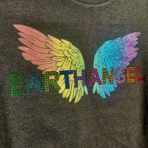 EARTH ANGEL ETHICAL T-SHIRT WITH ANGEL WINGS & CRYSTAL RHINESTONES