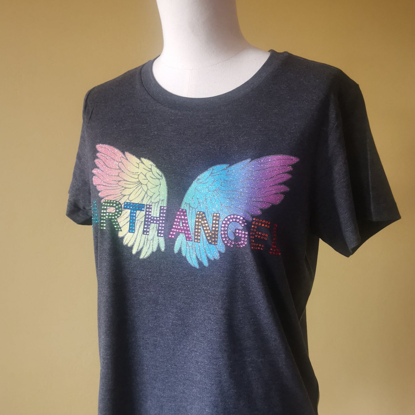 EARTH ANGEL ETHICAL T-SHIRT WITH ANGEL WINGS & CRYSTAL RHINESTONES