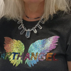 EARTH ANGEL ETHICAL T-SHIRT WITH ANGEL WINGS & CRYSTAL RHINESTONES