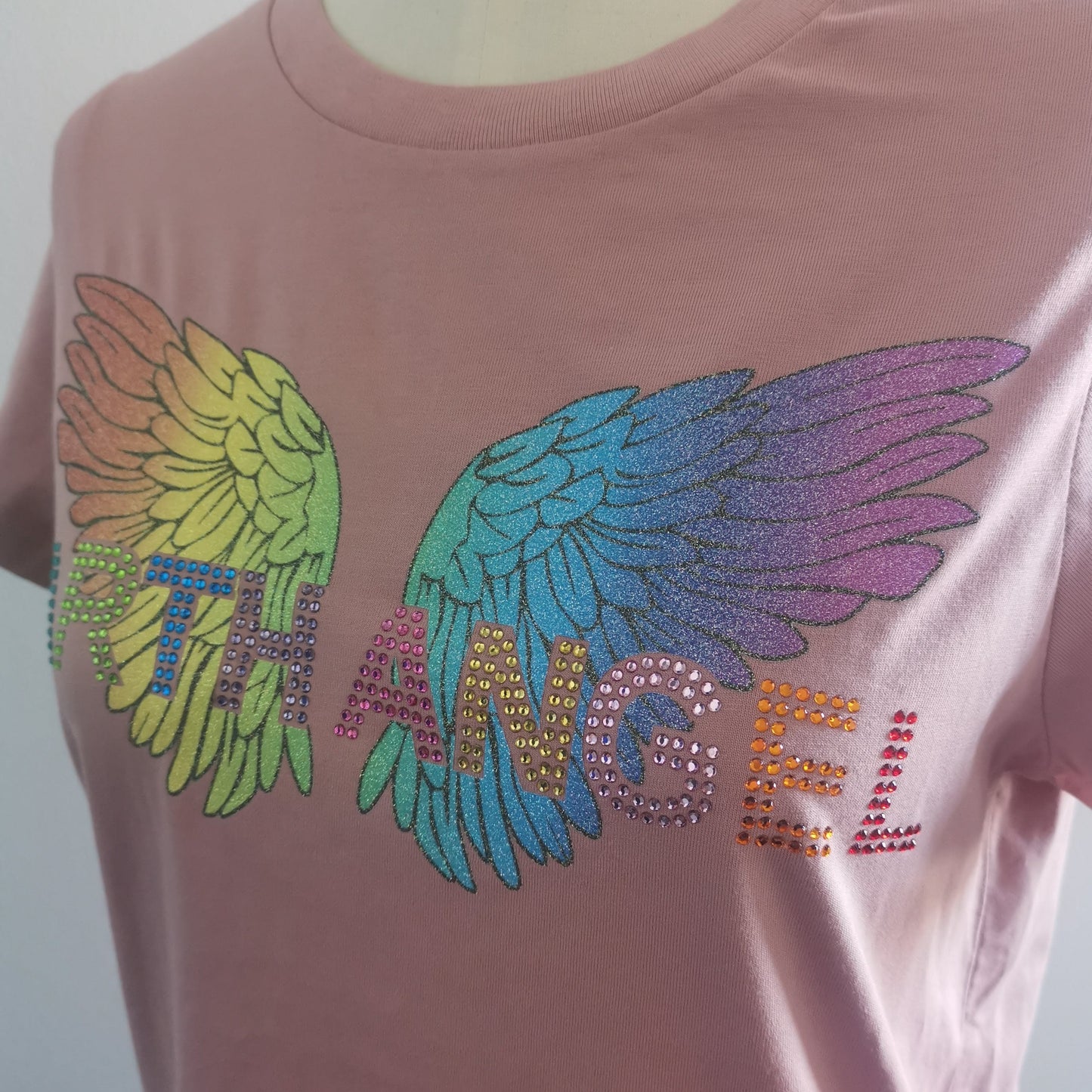 EARTH ANGEL T-SHIRT WITH ANGEL WINGS & CRYSTAL RHINESTONES