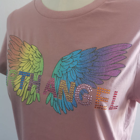 EARTH ANGEL T-SHIRT WITH ANGEL WINGS & CRYSTAL RHINESTONES