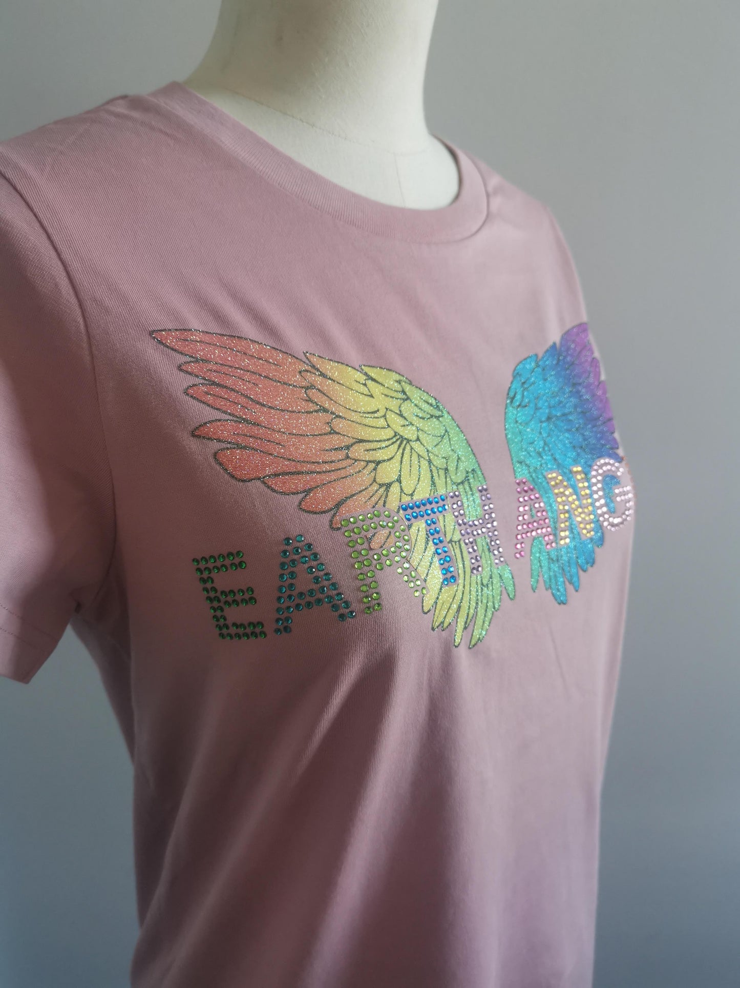 EARTH ANGEL T-SHIRT WITH ANGEL WINGS & CRYSTAL RHINESTONES