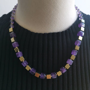 AMETHYST & PYRITE BEAD NECKLACE