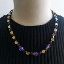 Load image into Gallery viewer, AMETHYST, GOLDEN OBSIDIAN &amp; PYRITE BEAD NECKLACE
