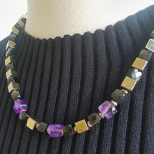 Load image into Gallery viewer, AMETHYST, GOLDEN OBSIDIAN &amp; PYRITE BEAD NECKLACE

