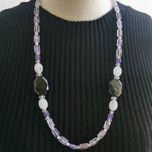 Load image into Gallery viewer, AMETHYST, MOONSTONE &amp; GOLDEN OBSIDIAN EXTRA LONG NECKLACE

