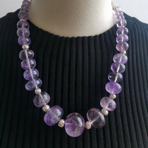AMETHYST & FINE SILVER HAND HAMMERED BEAD NECKLACE