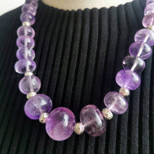 Load image into Gallery viewer, AMETHYST &amp; FINE SILVER HAND HAMMERED BEAD NECKLACE
