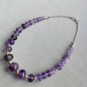 AMETHYST & FINE SILVER HAND HAMMERED BEAD NECKLACE